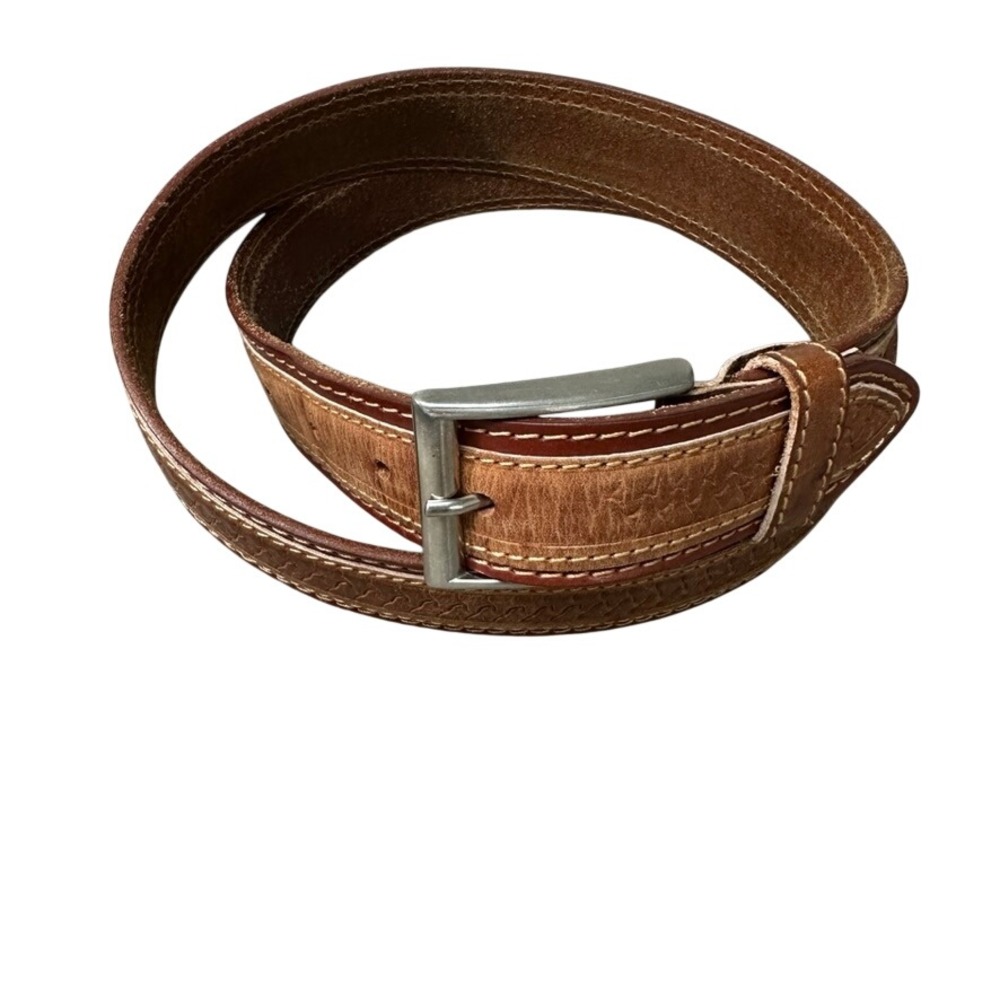 Made in Florence Italy Vera Pelle Brown Leather Embossed Belt 115 3709-35 Mens